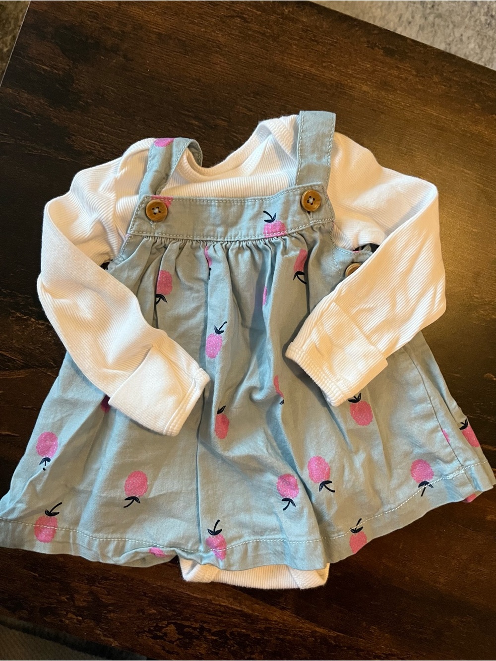 Carter’s Baby Girls Gray & Pink Apple Print Jumper Dress Set 3M